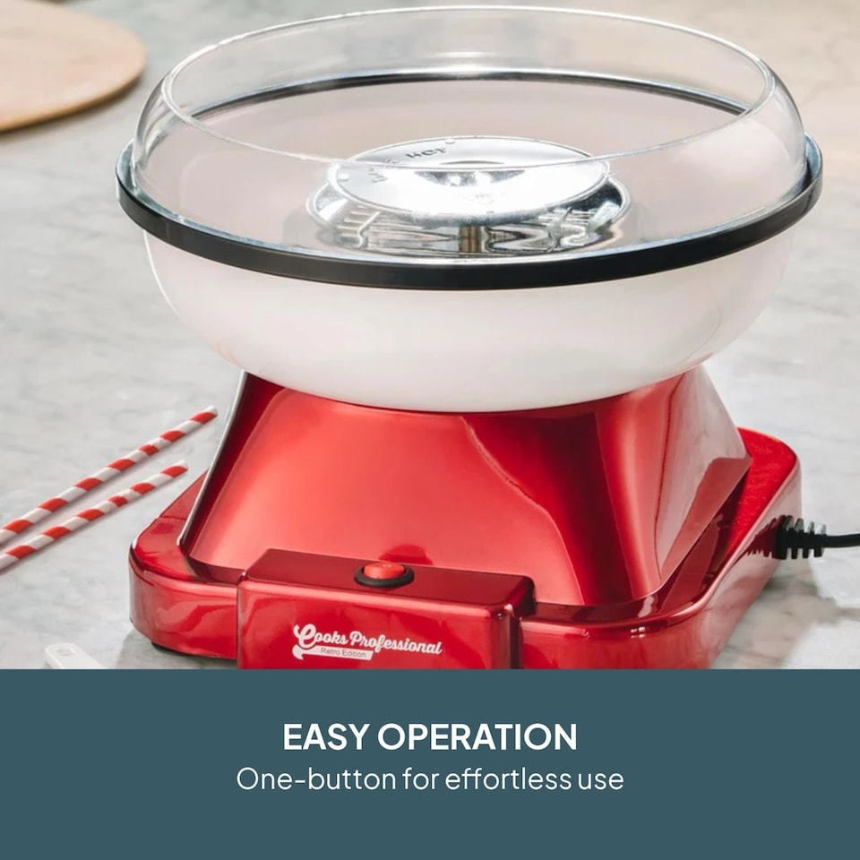 image 1 of Cooks Professional Retro Candy Floss Maker Machine with Sticks & Splash Guard | Red | Red