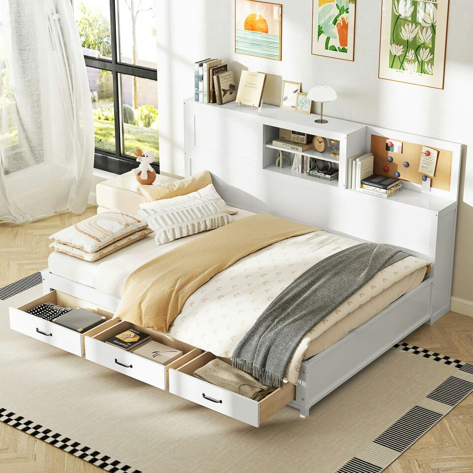 image 1 of COSTWAY  Double Guest Daybed Frame with 3 Storage Drawers
