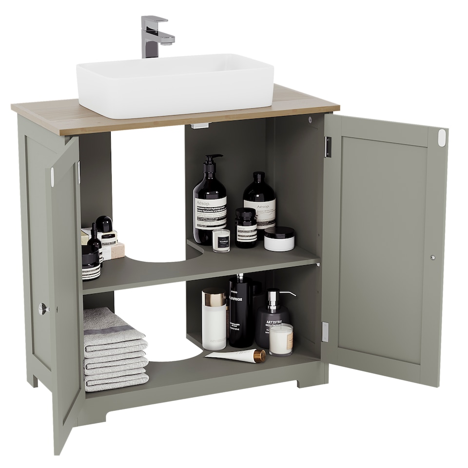 image 1 of Bath Vida Priano 2 Door Under Sink Freestanding Bathroom Cabinet, Grey & Oak | Grey | Grey & Oak | 1