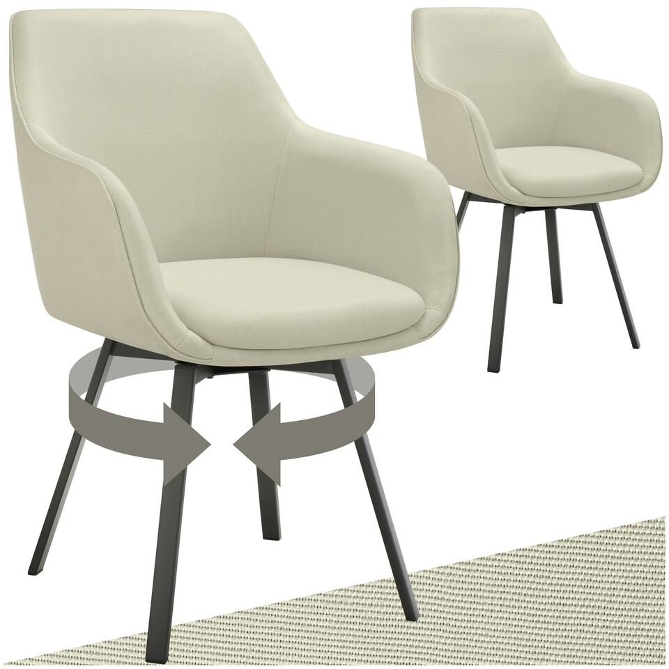 image 1 of Dining Chair Alicon - swivel armchair with padding and continuous backrest - Set of 2 Grey | Greige