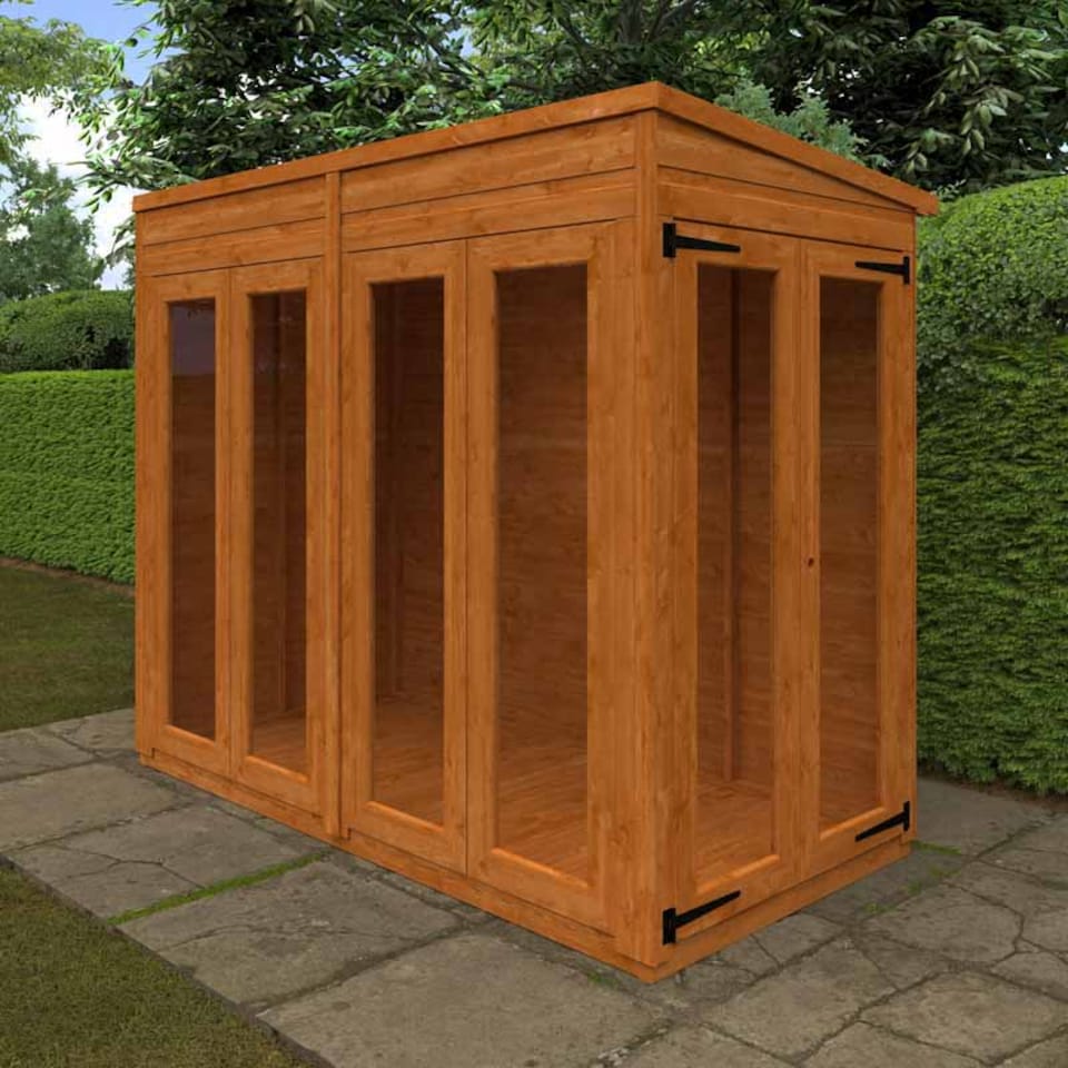 image 1 of 8x4 Flex Pent Full Pane Summerhouse 12mm Flex - L238.8 x W115 x H203 cm - Solid Wood/Softwood/Pine - Burnt Orange