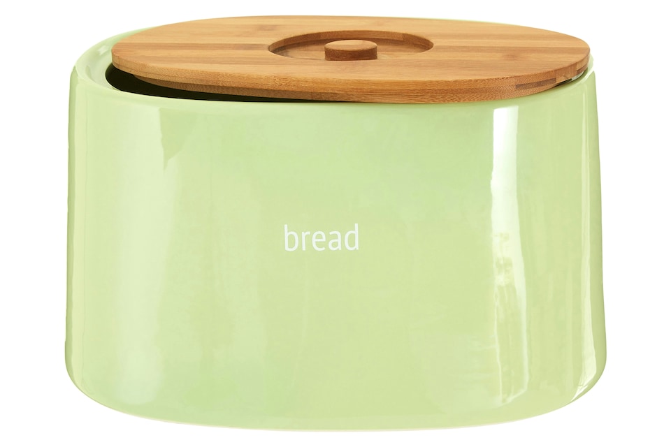 image 1 of Orsina Luxe Green Ceramic Bread Bin, Tapered Bread Box with Bamboo Lid, Large Bread Storage Container For Loaves