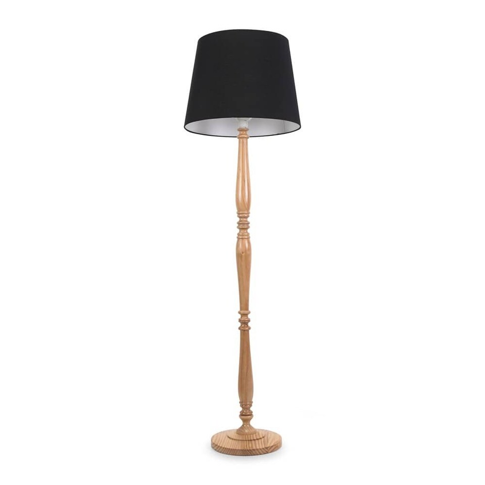 image 1 of ValueLights Victoria Light Wood Floor Lamp Black Taper Shade | Brown | Black