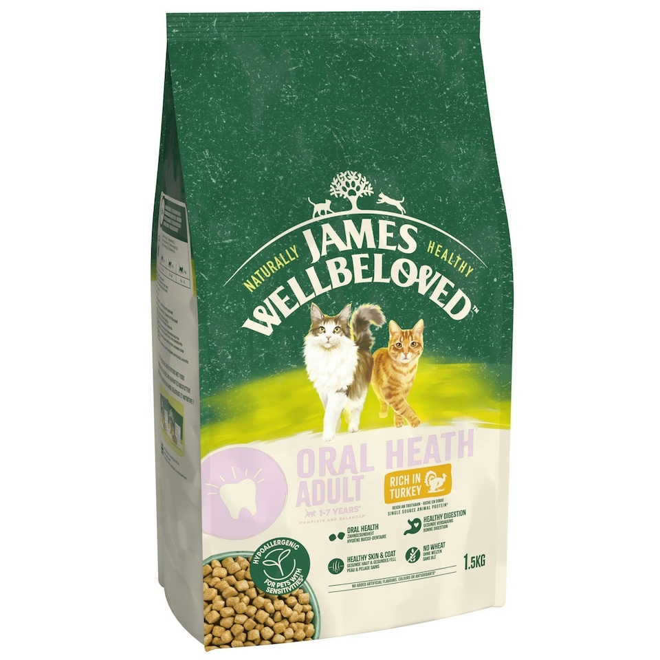 image 1 of James Wellbeloved Oral Health 1-7 Years Adult Dry Cat Food Rich in Turkey 1.5kg