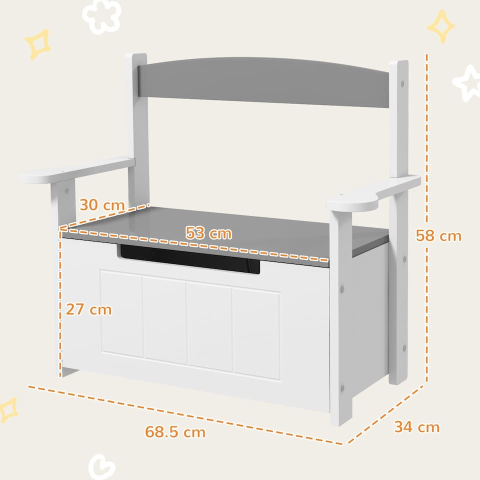 image 1 of AIYAPLAY 2 in 1 Toy Box for Kids with Safety Lid for Bedroom, Nursery Grey | 68.5L x 34W x 58Hcm