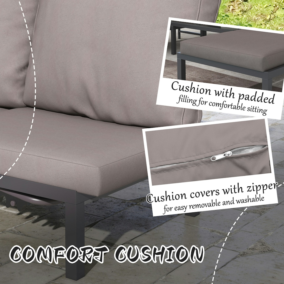 image 1 of Outsunny 3-PCS PE Rattan Lounge Set, Recliner Sofa Bed Set, Grey