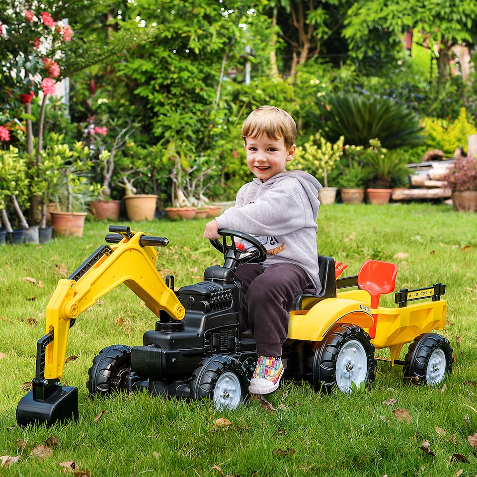 image 1 of HOMCOM Kids Pedal Go Kart Children Ride On Digger Tractor Toy Car Excavator For 3 - 6 Years