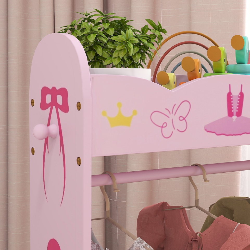 image 1 of AIYAPLAY Kids Clothes Rail w Storage Shelves for Bedroom, Nursery, Pink