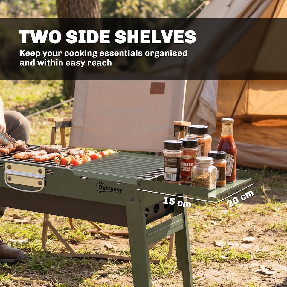 image 1 of Outsunny BBQ Grill, Charcoal Barbecue with 2 Side Shelves and Handle