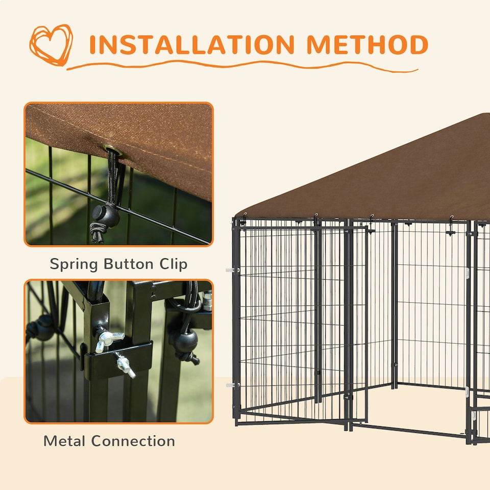 image 1 of PawHut Outdoor Dog House Kennel with Canopy Top & Lock Rotating Bowl Holder