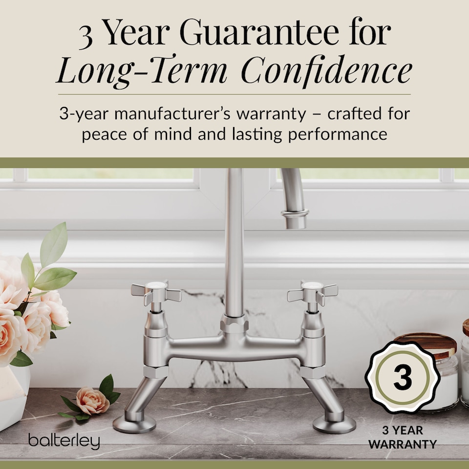 image 1 of Traditional Kitchen Bridge Sink Mixer Tap - Brushed Nickel | Silver | Brushed Nickel | 1