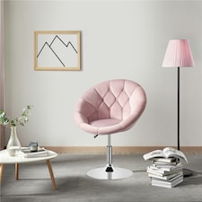 Yaheetech Height Adjustable and Round Tufted Back Swivel Chair | Pink