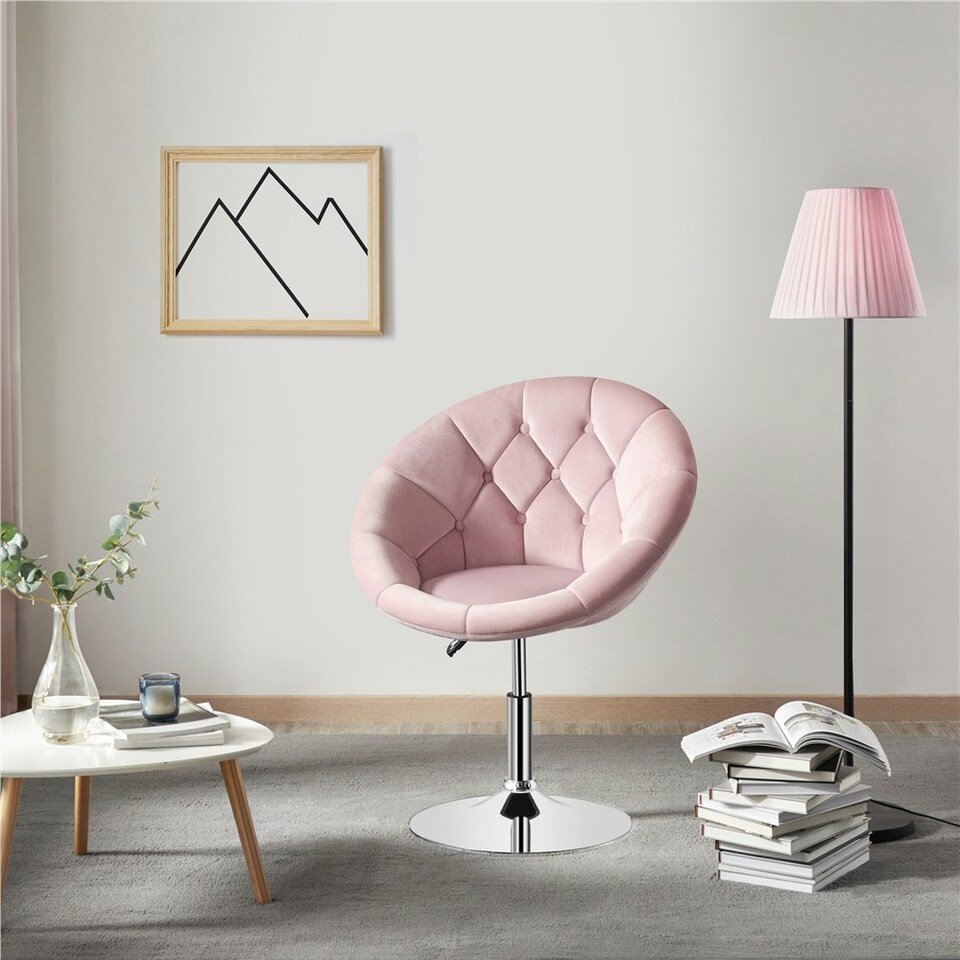 image 1 of Yaheetech Height Adjustable and Round Tufted Back Swivel Chair | Pink