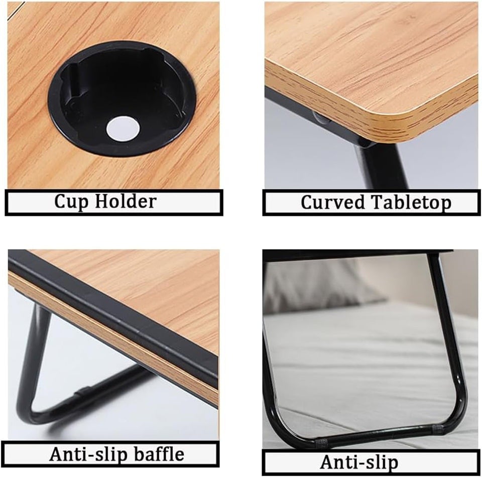 image 1 of Laptop Bed Table Computer Notebook Desk Stand with Foldable Legs & Cup Slot Tray | Black