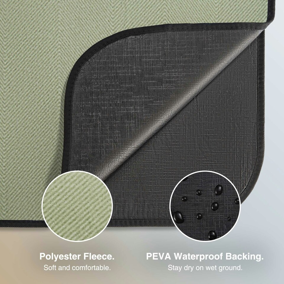 image 1 of VonShef Picnic Blanket - Green Herringbone