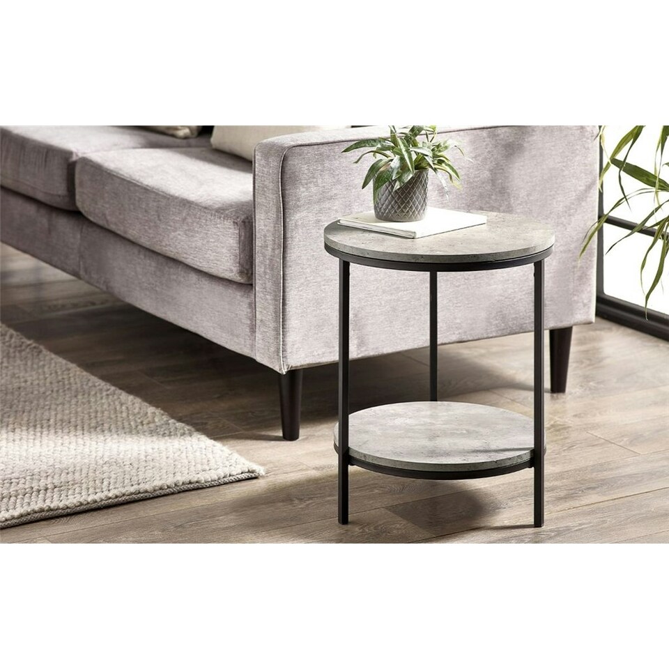 image 1 of Concrete Effect Circular Lamp Table Grey