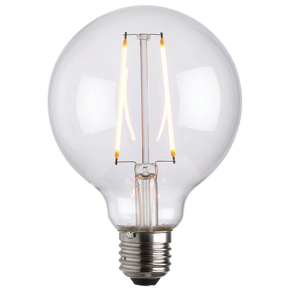 Loops 95mm GLOBE LED Filament Light Bulb CLEAR GLASS E27 Screw 2W Warm White Lamp