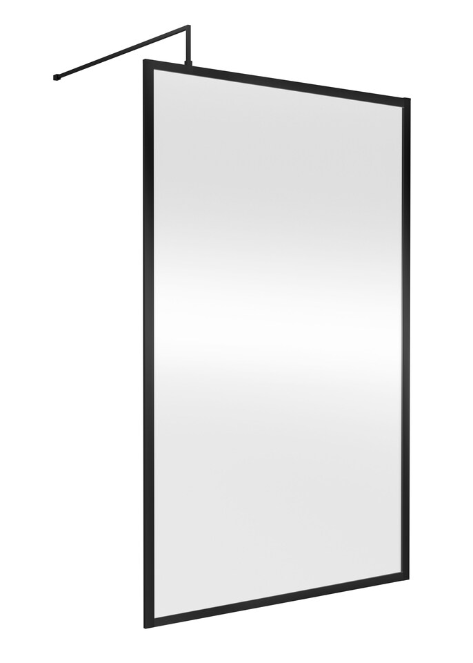 image 1 of Balterley Toughened Safety Glass Wetroom Screen with Support Bar | Black | Matt Black