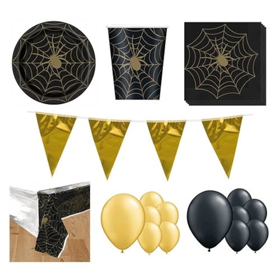 Gold Spider Web 16 Person Deluxe Party Pack