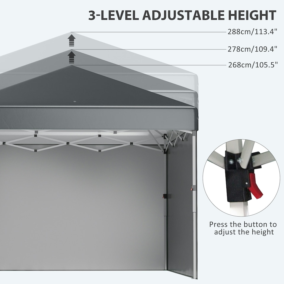 image 1 of Outsunny 3x3 (M) Pop Up Gazebo Party Tent w/ 2 Sidewalls, Weight Bags Dark Grey