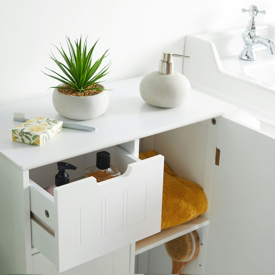 image 1 of VonHaus Holbrook White Bathroom Floor Cabinet with 4 Drawers