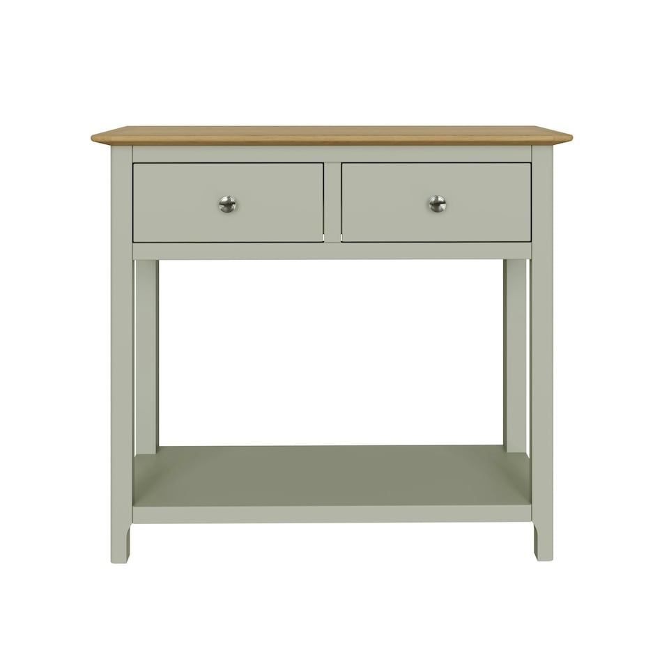 image 1 of Taberno Oak 2 Drawer Console Hallway Table Sage Green Green