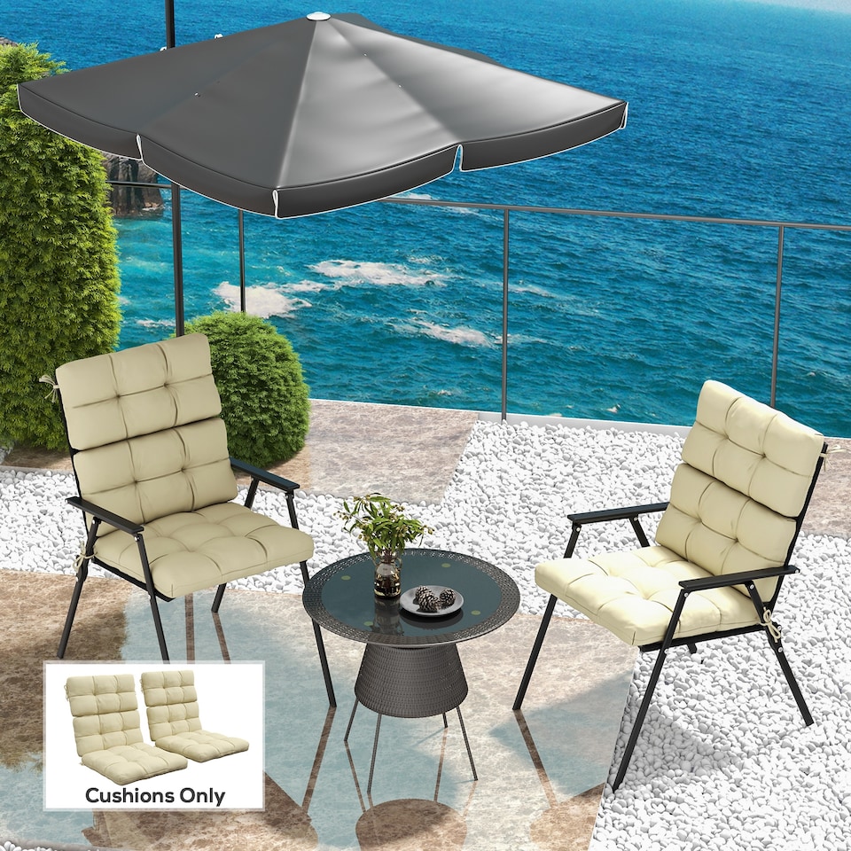 image 1 of Outsunny 2pc Outdoor Seat Cushion with Backrest, Ties, for Garden, Beige
