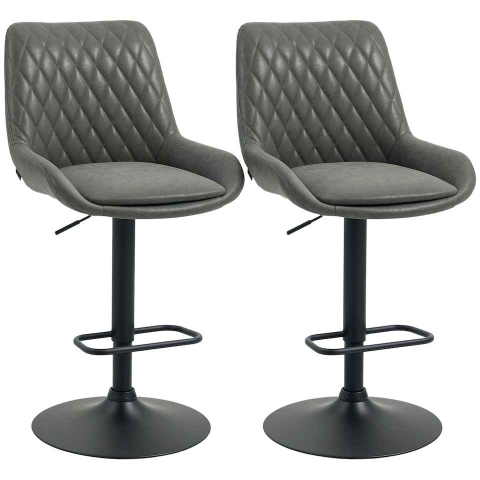 image 1 of HOMCOM Adjustable 360 Degree Swivel Bar Stools, Set of 2 Bar Chairs, Grey