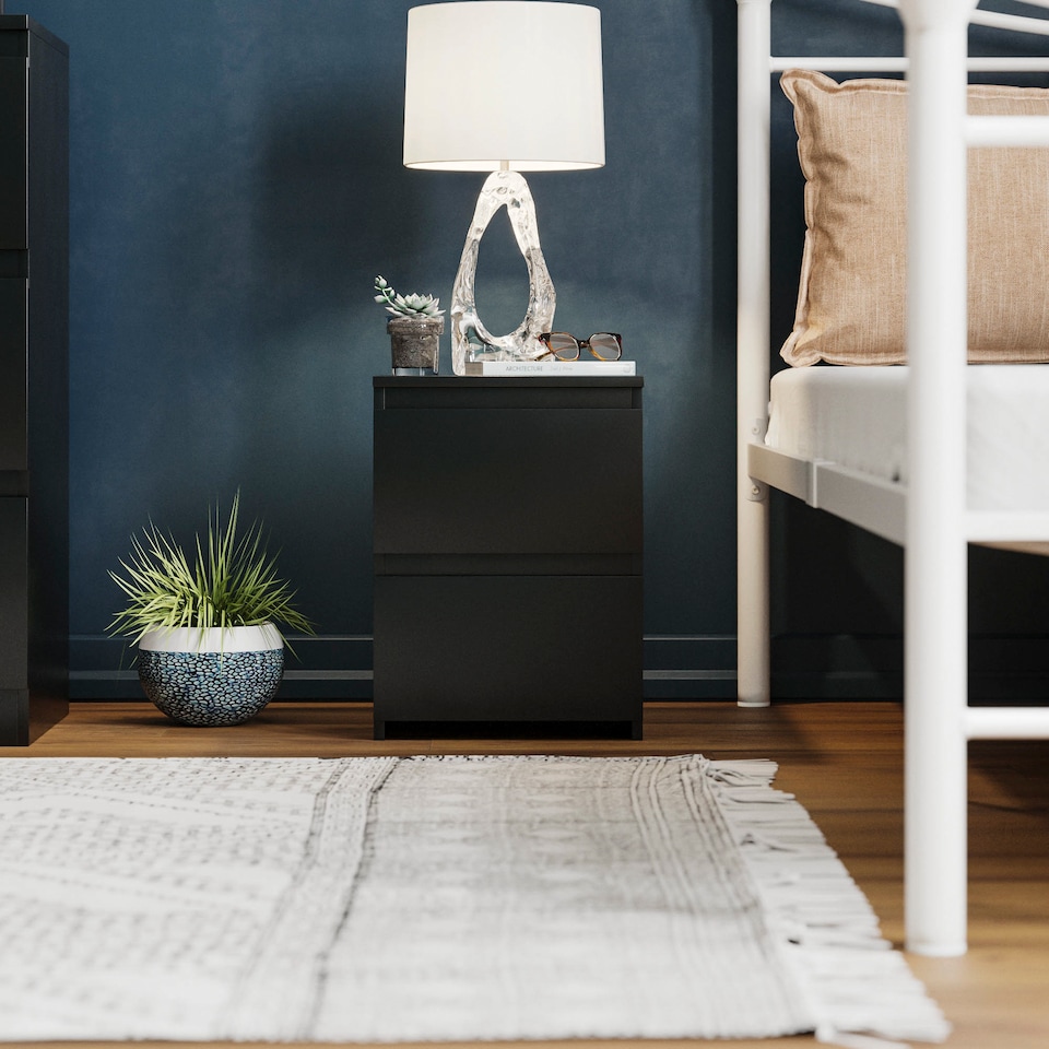 image 1 of Vida Designs Denver 2 Drawer Bedside Chest Cabinet Table Nightstand, Black