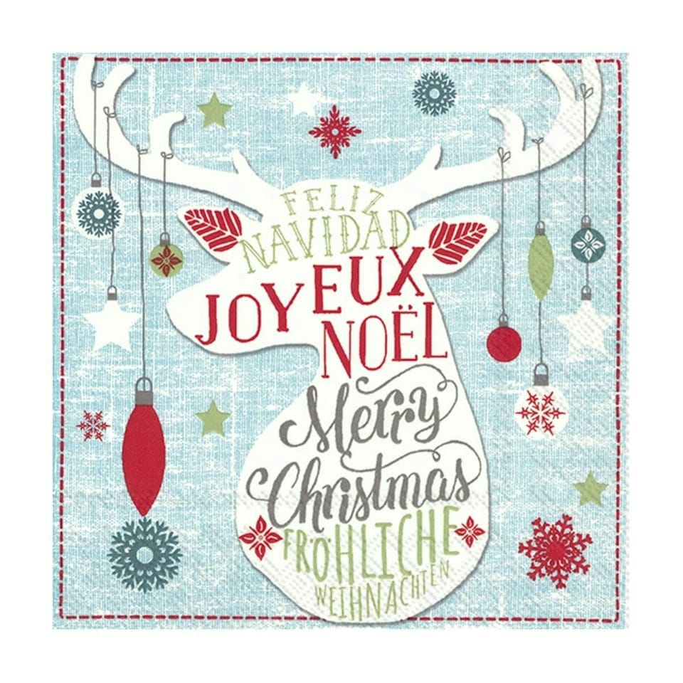 IHR Merry Christmas Deer Blue Cocktail Napkins 25cm 3ply  20 Pack