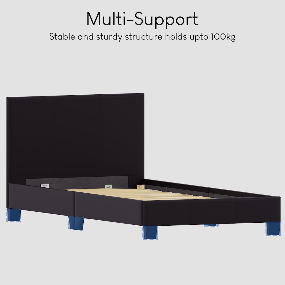 image 1 of Vida Designs Lisbon 3ft Single Bed Faux Leather, Black, 90 x 190cm