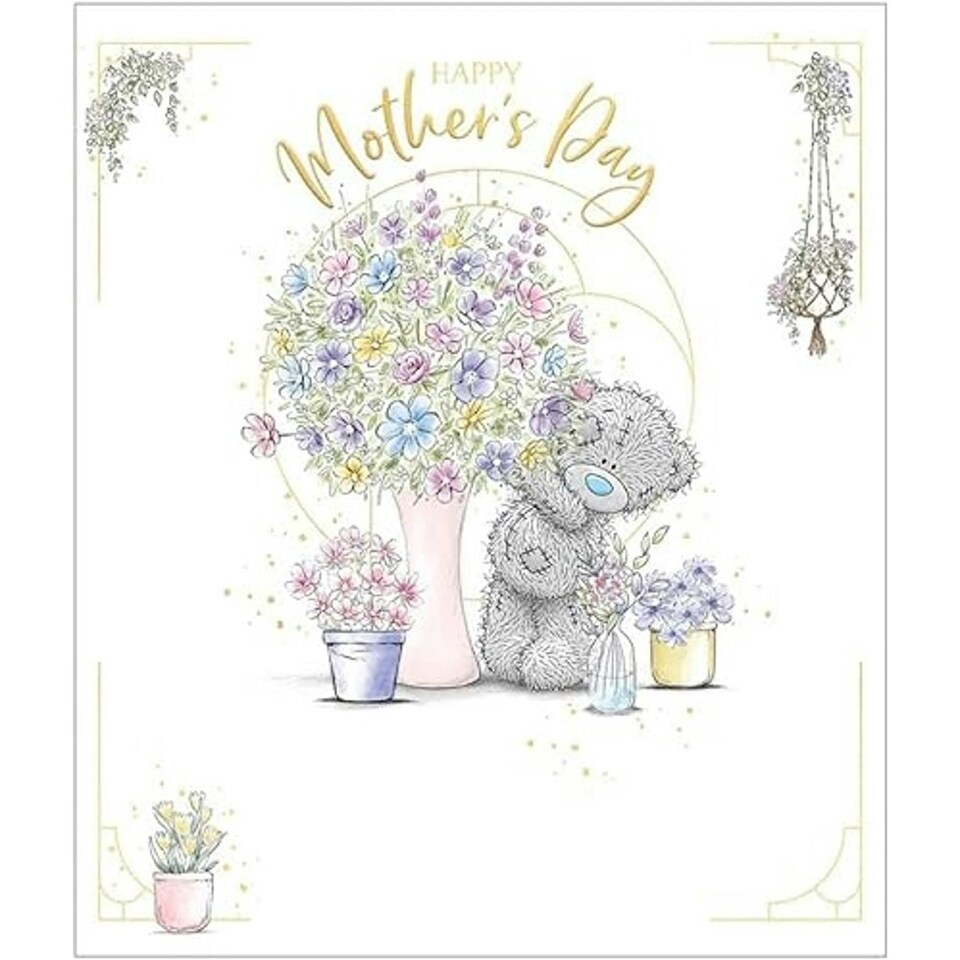image 1 of Bear With Vase Of Flowers Mother's Day Card