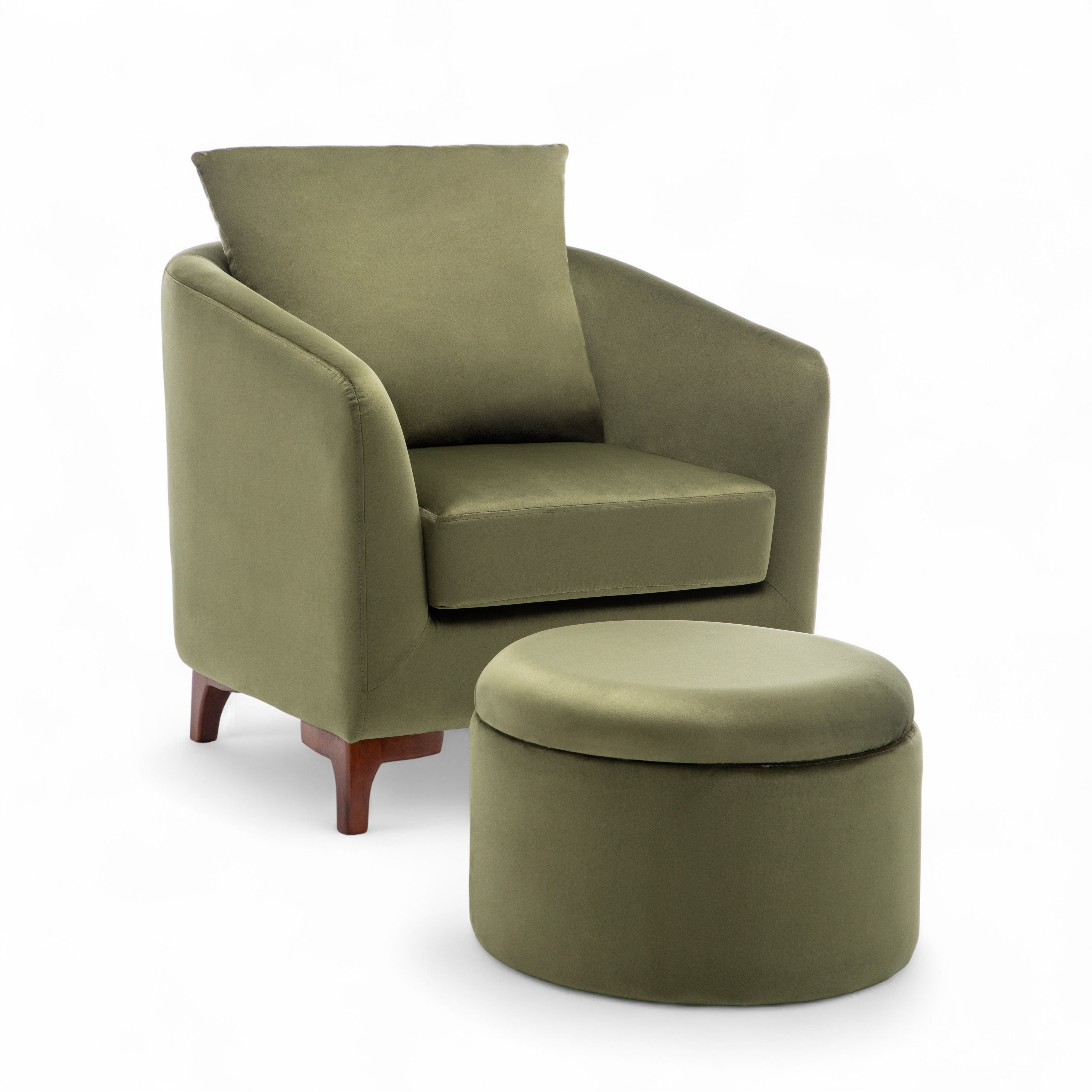 Velvet Sage Green Angela Accent Tub Chair with Ottoman
