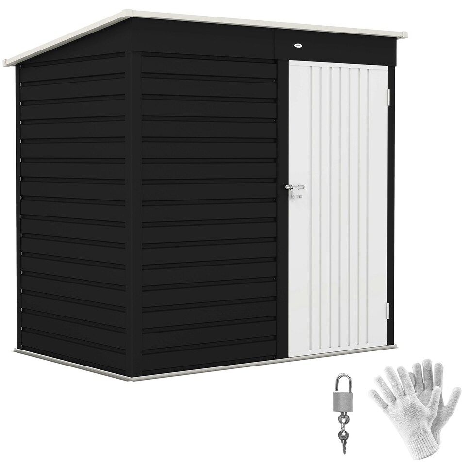 image 1 of Outsunny 6x4ft Metal Garden Shed w/ Lockable Door, Dark Grey Grey