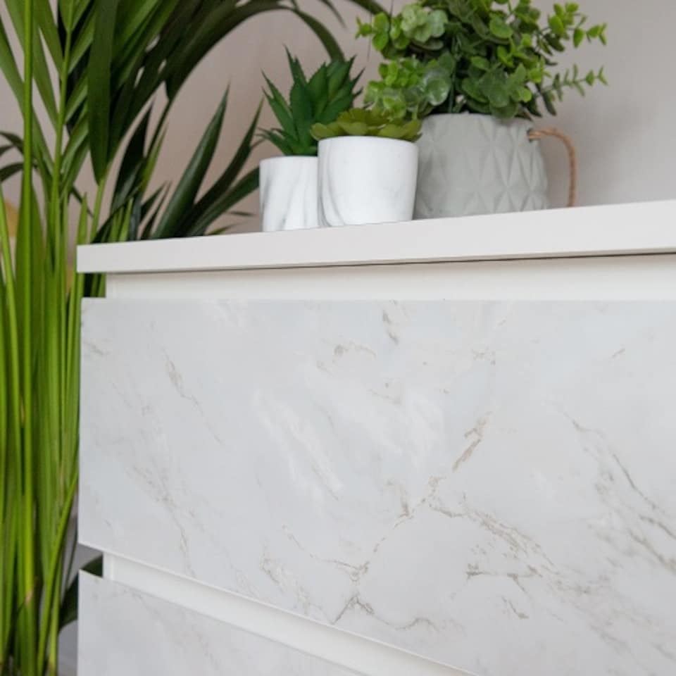 image 1 of Sticky Back Plastic Romeo Matt White Marble Effect Kitchen Self-adhesive Vinyl Wrap for Cupboards, Doors and Worktops 67.5cm x 2m (7 rolls) - d-c-fix