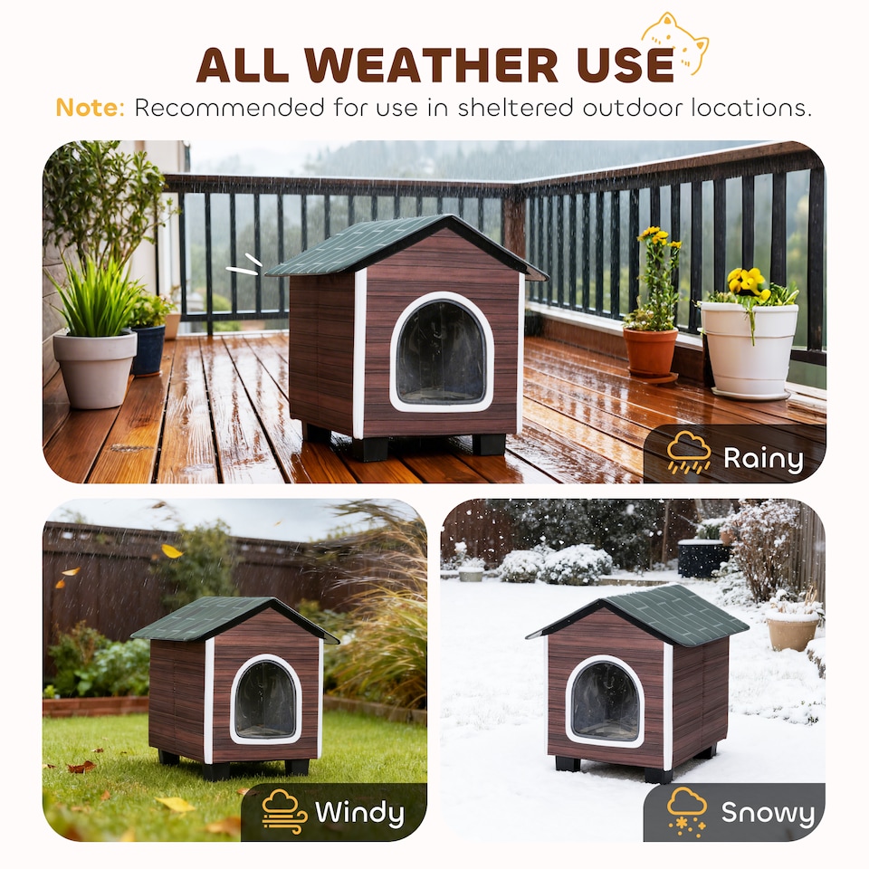 image 1 of PawHut Insulated Outdoor Cat House with Elevated Base, Cushion, Red-brown