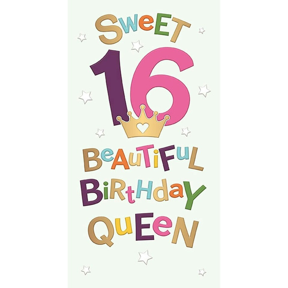 Words 'n' Wishes Traditional Sweet 16 Birthday Card - Happy 16th Birthday for Girls, Birthday Queen, Rose Gold Finish, Made in the UK