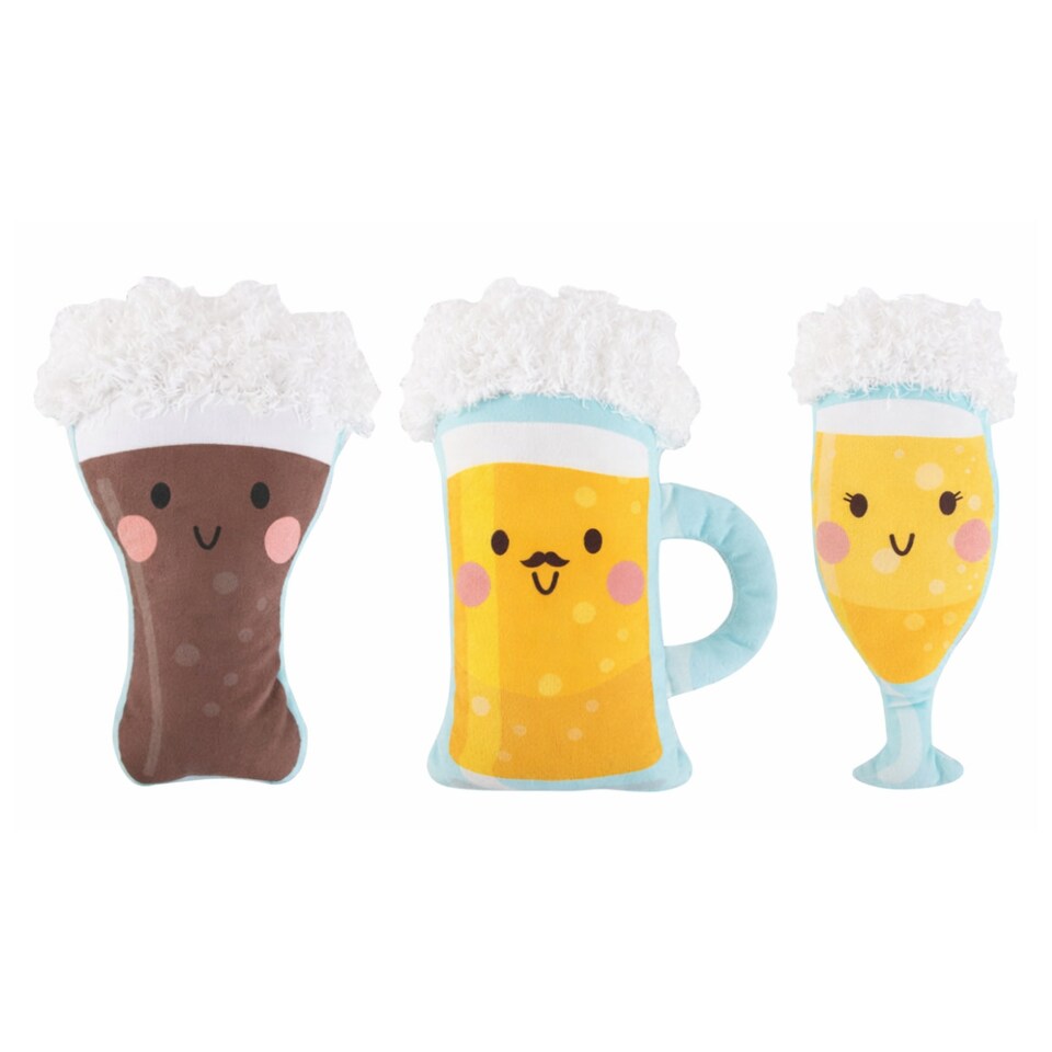 image 1 of Pack of 3 Squeaky Plush Dog Toy Summer Drinks Design Pet Puppy Chew Fetch