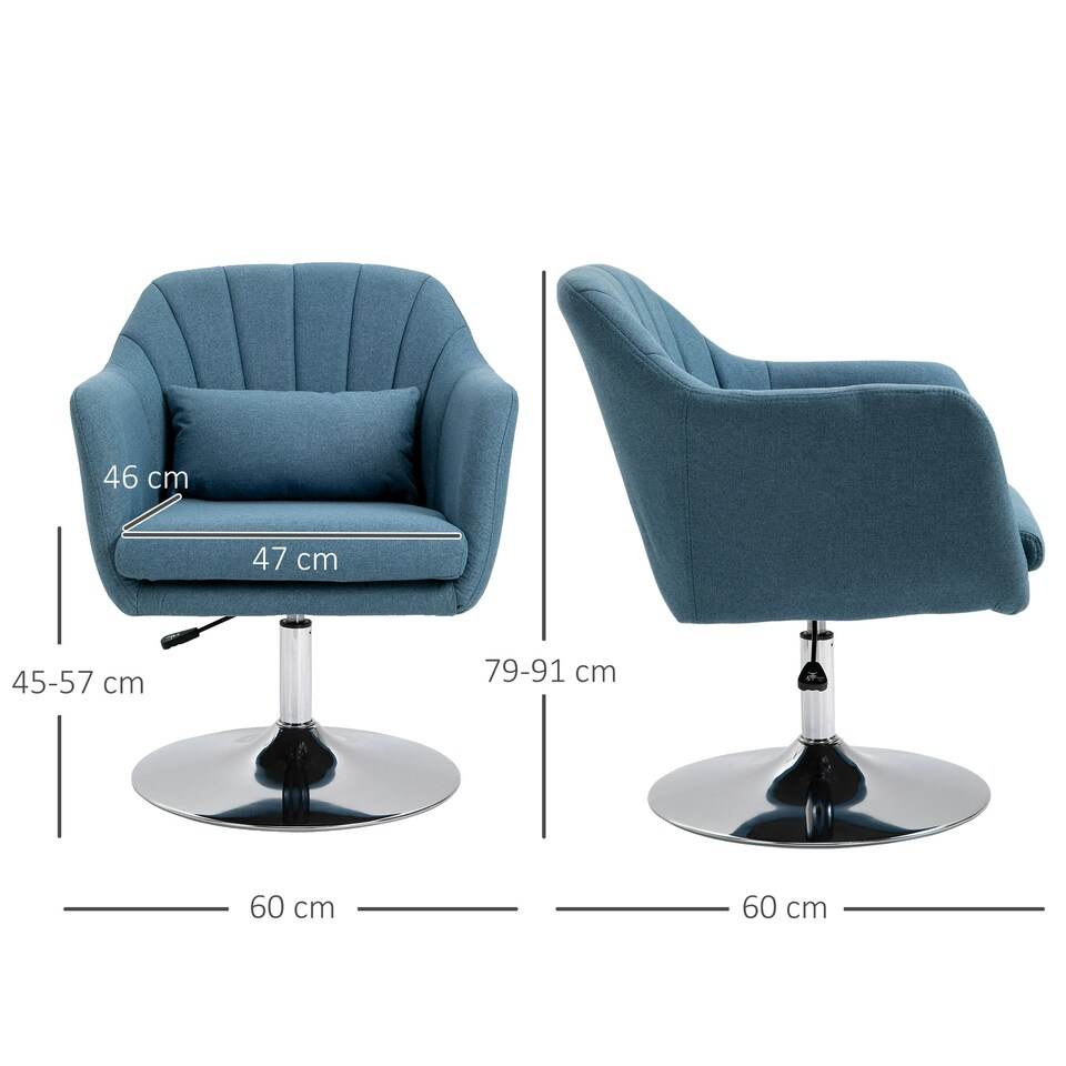 image 1 of HOMCOM Stylish Retro Linen Swivel Tub Chair Steel Frame Cushion Seat Blue