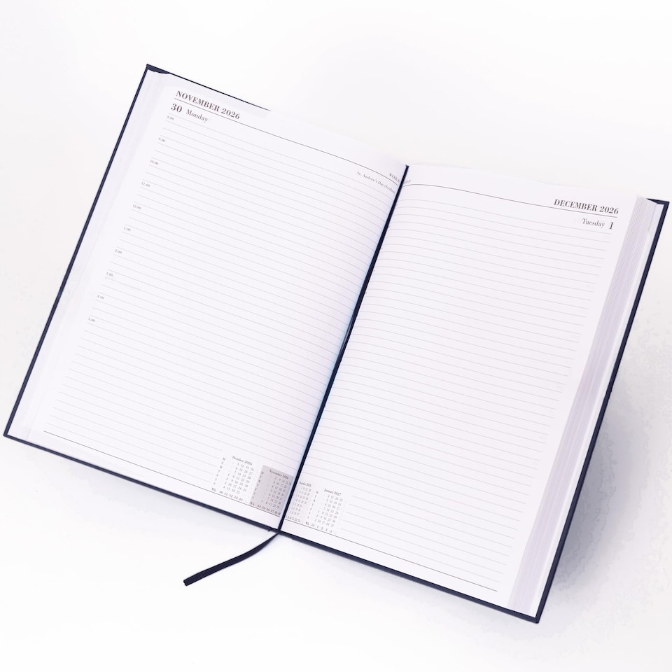 image 1 of 2026 2027 Academic Diary A4 Page a Day - Mid Year Hardback Planner From August 2026 to July 2027 - Student Teacher School Organiser with Ribbon Bookmark (A4, Navy)