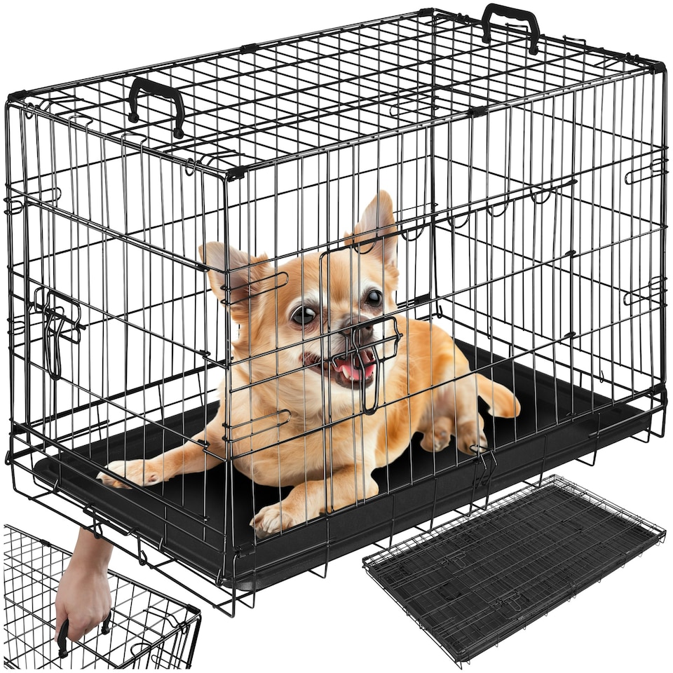 image 1 of Dog Crate Luna - foldable, robust steel mesh, double locked doors - 48x78x52.5cm