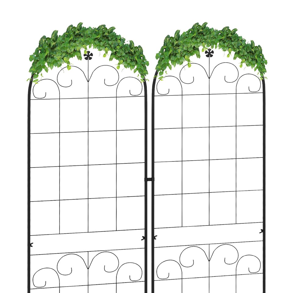 image 1 of Outsunny Set of 2 Metal Trellis for Climbing Plants, Floral Design, 50 x 180cm