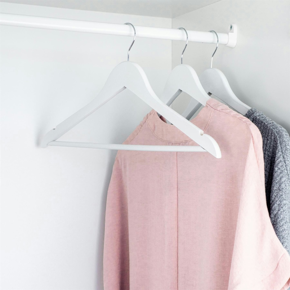 image 1 of Harbour Housewares Wooden Clothes Hanger - White - Pack of 10 - Wooden Hanger Coat Hanger Suit Hanger Jacket Hanger Shirt Hanger Trouser Hanger
