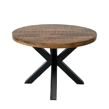Industrial Round X Leg Dining Table - FLAT PACK LEGS - Mango Wood/Iron - L170 x W170 x H76 cm - PP Sawn Finish - Assembly Required Brown