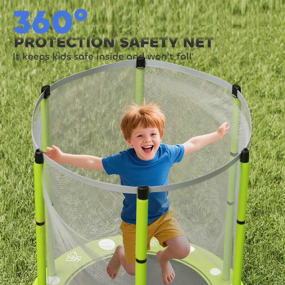 image 1 of AIYAPLAY 4.6FT Kids Trampoline with Safety Enclosure Net | Green | Green