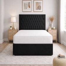 Black Naples 4FT6 Double Divan Bed Set with Memory Mattress and Headboard 2 Drawers Same Side