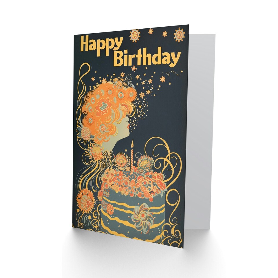 image 1 of Floral Dream Woman Flower Cake Her Birthday Card