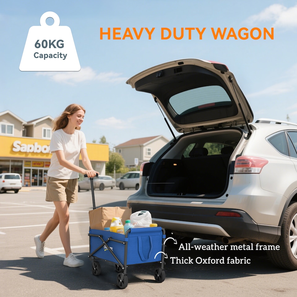 image 1 of Outsunny 62L Festival Trolley, 60kg Heavy Duty Folding Trolley Cart, Blue | Blue