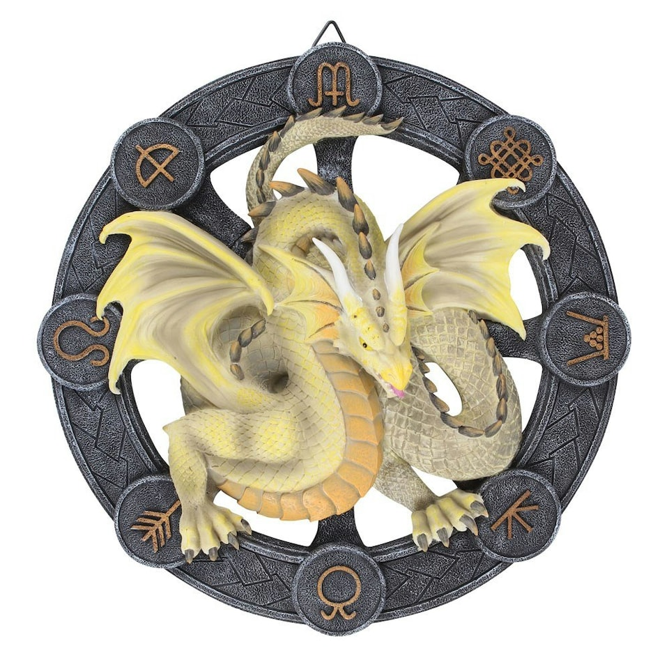 image 1 of Anne Stokes Mabon Resin Dragon Plaque - Yellow/Grey - One Size