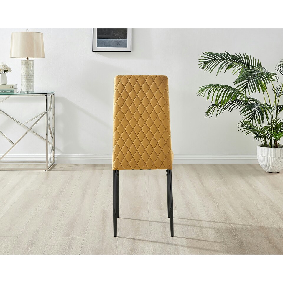 image 1 of Furniturebox 6x Milan Dining Chair Mustard Yellow Velvet Black Legs